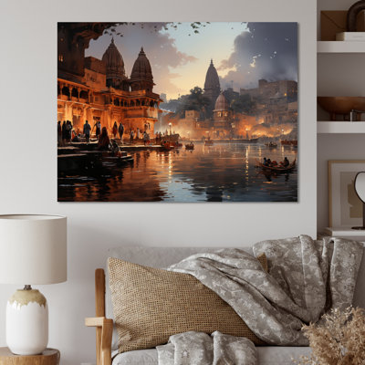 Beige Grey Indian Art Ghats Of - Indian Art Wall Art Decor