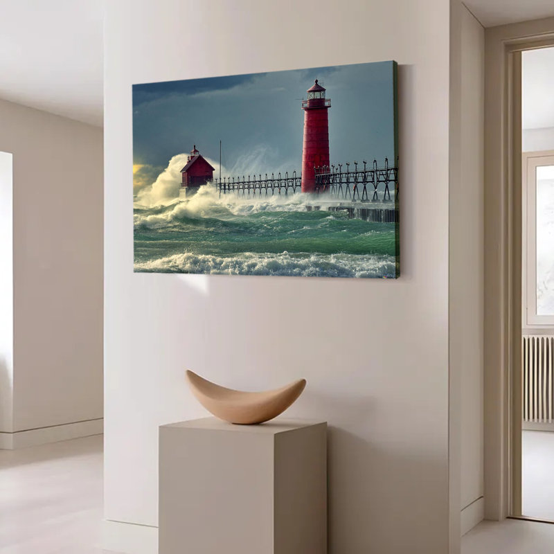 Affiche du phare rouge Wave Pier, 24 po x 36 po