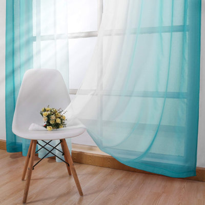 2 Panels Ombre Sheer Curtains Faux Linen Semi Voile Gradient Farmhouse Style Curtains, Grommet Top Window Drape Panels for Bedroom and Living Room