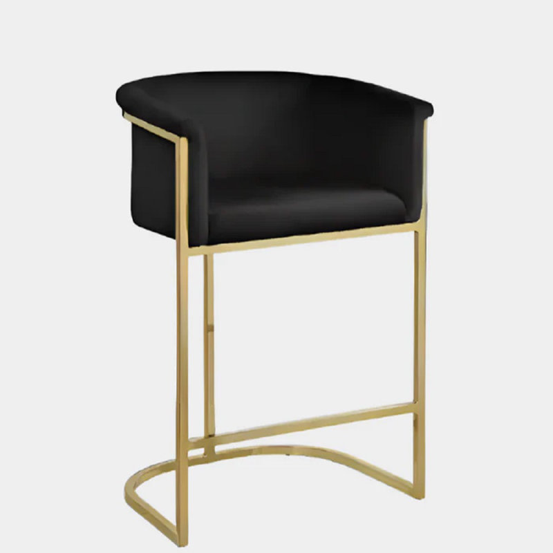 Tabouret de comptoir en velours Kanni, Noir, noir, noir, noir