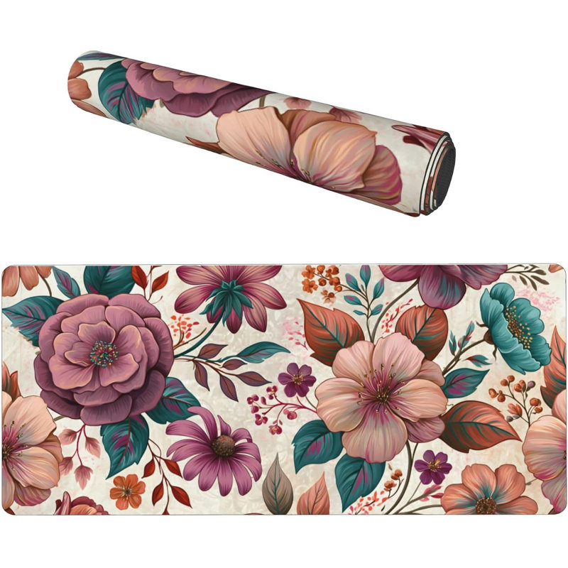 Tapis de souris bohème à fleurs, grand format, pour bureau, décoration de Noël, 40 x 80 cm