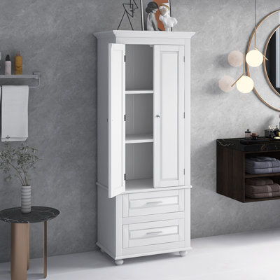 Tall Storage Cabinet With Two Drawers For Bathroom, Office, Living Room