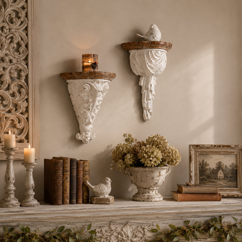 Ensemble de tablettes murales décoratives blanches vieillies