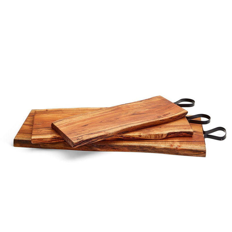 Ensemble de 3 planches de service en bois d'acacia avec poignées en fer