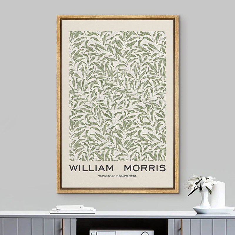 Natural Framed Canvas Print with Green Willow Bough Pattern, 24"x36"