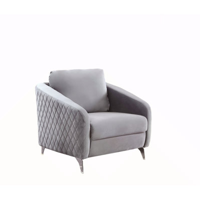36"W Gray Velvet Modern Chic Accent Armchair
