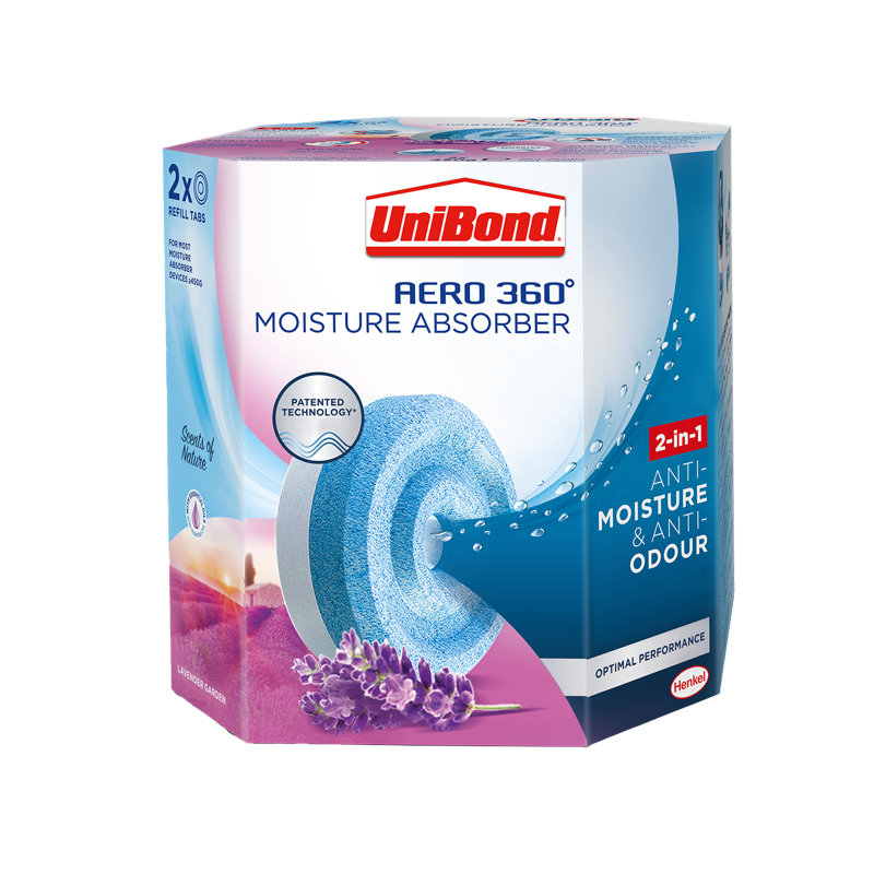 Unibond Aero 360 ° Moisture absorber Lavender Garden Refill Tab, Twin Pack