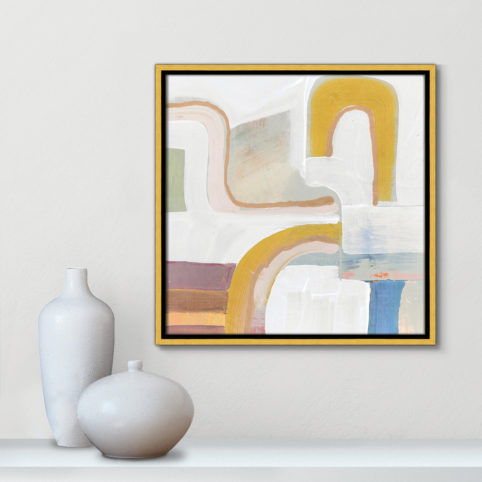 Copeland "Together Again I" Painting by Cartissi, 17.5" H x 17.5" W, Gold