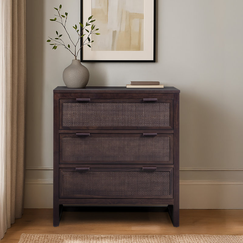 Solid Wood 76cm W 3 - Drawer Chest of Drawers, Black