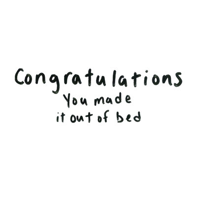 «Congratulations Bed», art textuel sur toile tendue