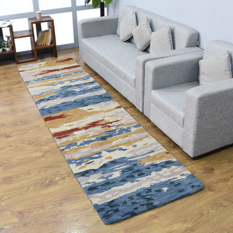 Hand Tufted Wool Eco-Friendly Area Rugs - Hallway Runners, Multicolor, Abstract Modern Design, High Pile Thick Handmade Anti Skid Area Rugs for Living Room, Bed Room