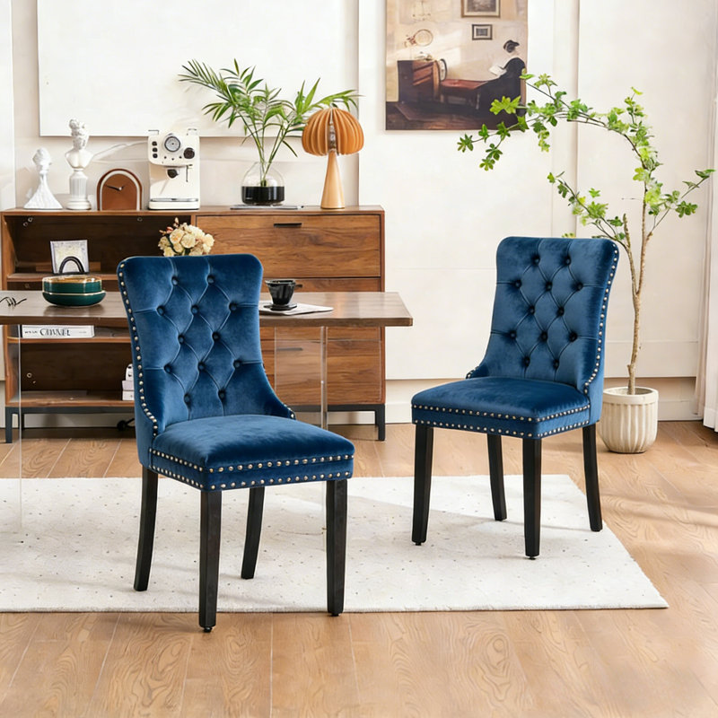 Chaise rembourrée en velours, Bleu