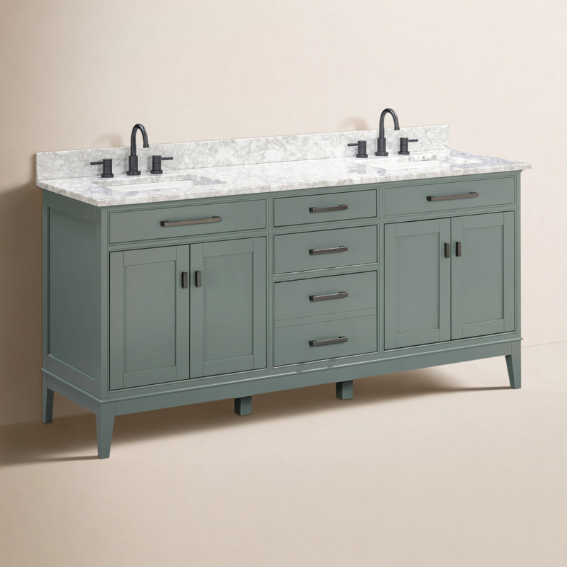 Madison 72" Double Bathroom Vanity Set, Carrera White, Smoke Green