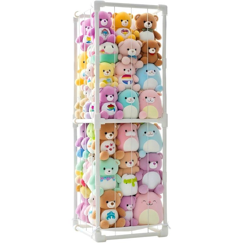Organisateur de jouets sans outil avec élastiques pré-enfilés et système de verrouillage par simple pression.