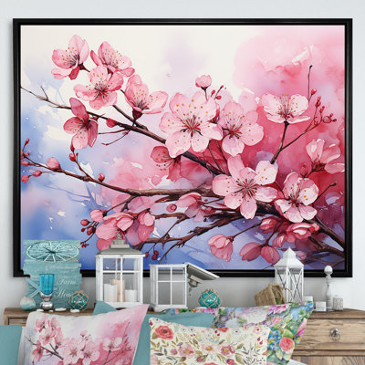 «Pink Blossom Cheery Tree Wind III», art mural cerise