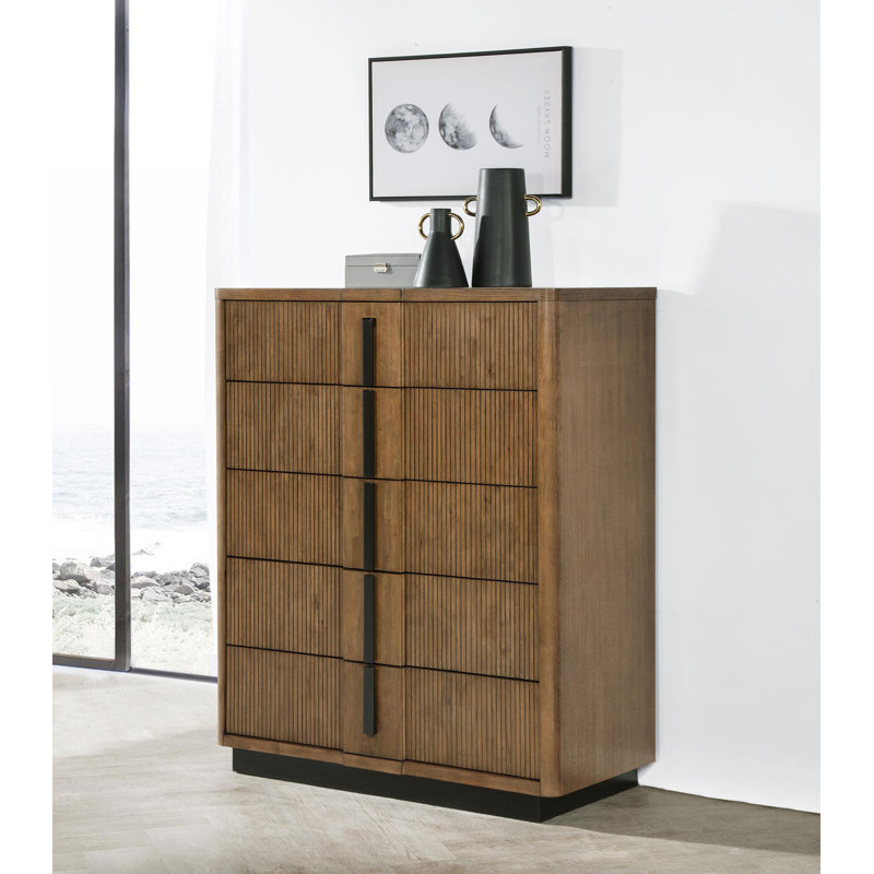 Commode 5 tiroirs brun cendré