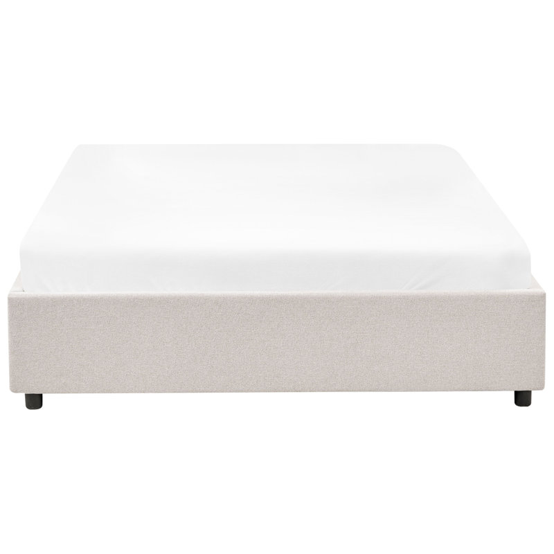 Bed with Storage Drawers without Headboard Fabric PRADES, European Double (140 x 200 cm), Beige