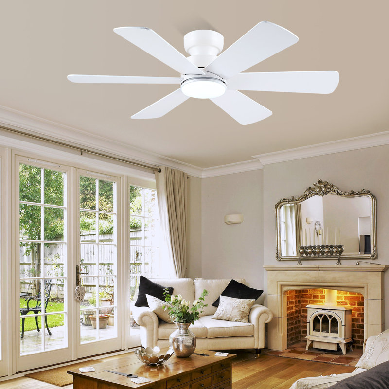 Ventilateur de plafond 46 po à 6 pales avec ensemble d'éclairage et télécommande, Blanc