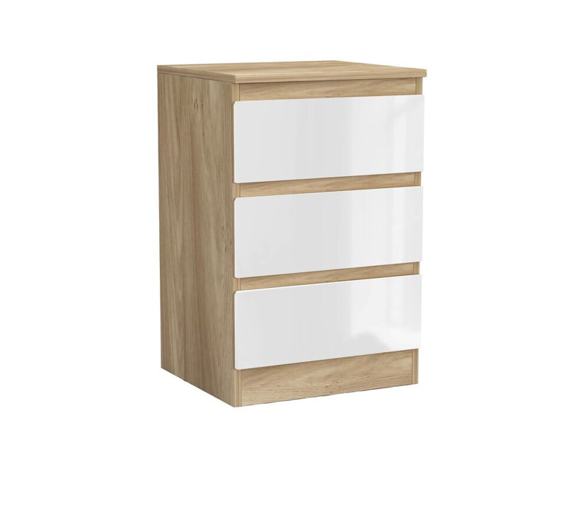 Gloss 3 Drawer Skagen High Wooden Bedroom Chest Cabinet No Handle Drawer Storage, Oak/White