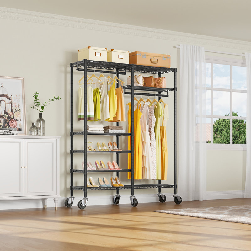 VIPEK R4 45" Rolling Clothes Rack, Heavy Duty Clothing Rack with Lokcable Wheels, Black