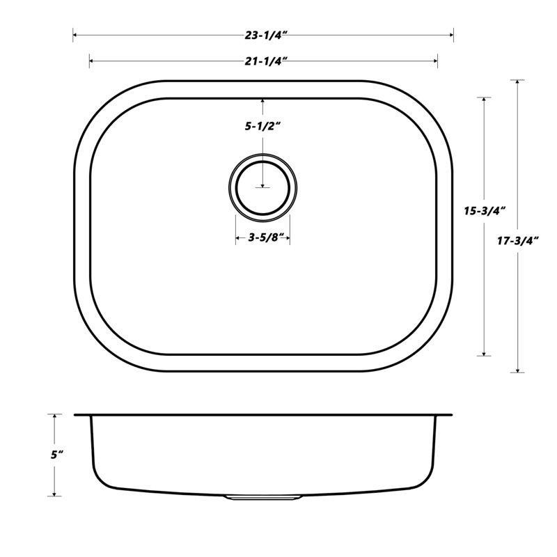 Évier de cuisine simple encastrable 23 po conforme à l'ADA, H 5 po x l 23 po x P 18 po, Bol simple