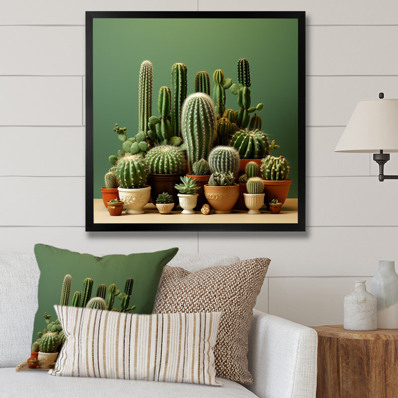 Cactus Jade Juxtaposition I - Cactus, reproduction d'art sur toile, H 30 po x l 30 po x P 1 po, Cadre photo noir