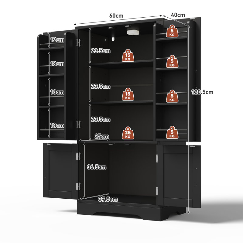 120cm Kitchen Pantry, Black