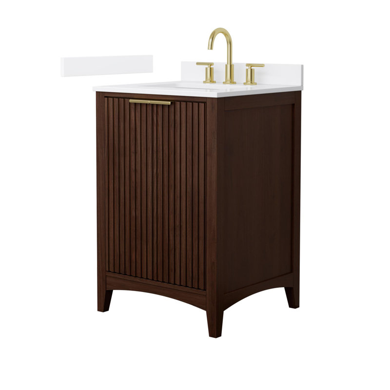 Palmilla 48" Freestanding Single Bathroom Vanity with Cultured Marble Top, Brown / Brushed Nickel, 24", White Cultured Marble