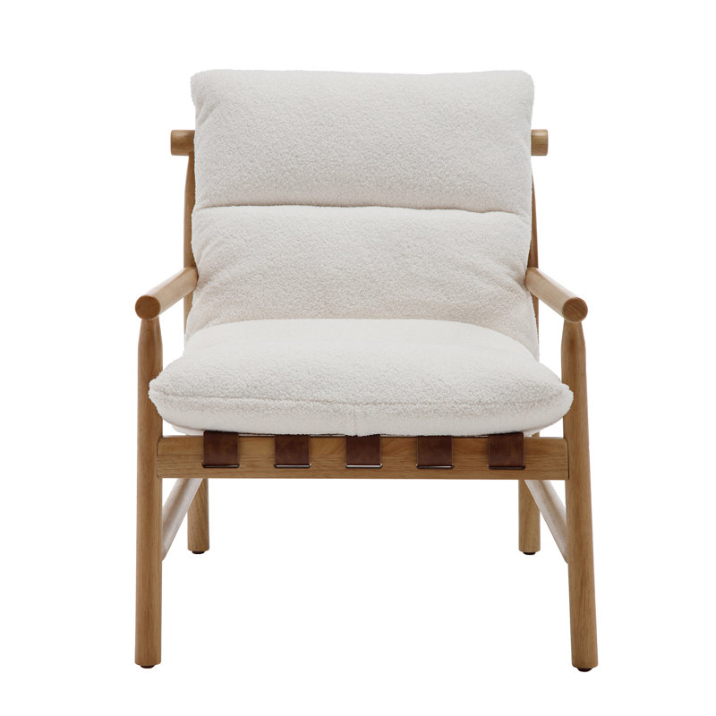Upholstered Armchair, Natural Wood, White