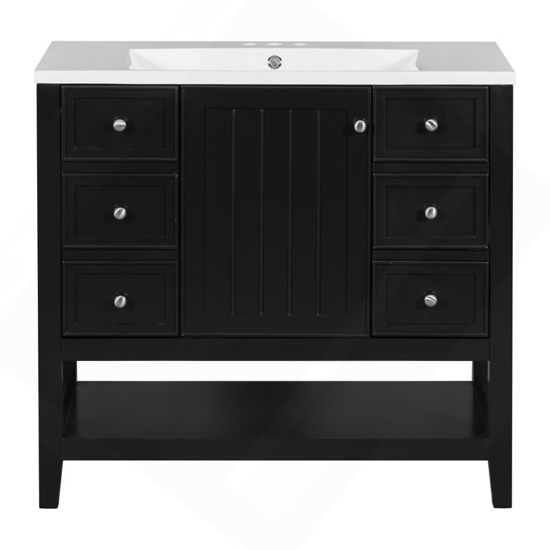 Meuble-lavabo élégant avec lavabo, tiroirs et armoire pour un décor de salle de bain fonctionnel et élégant., Noir