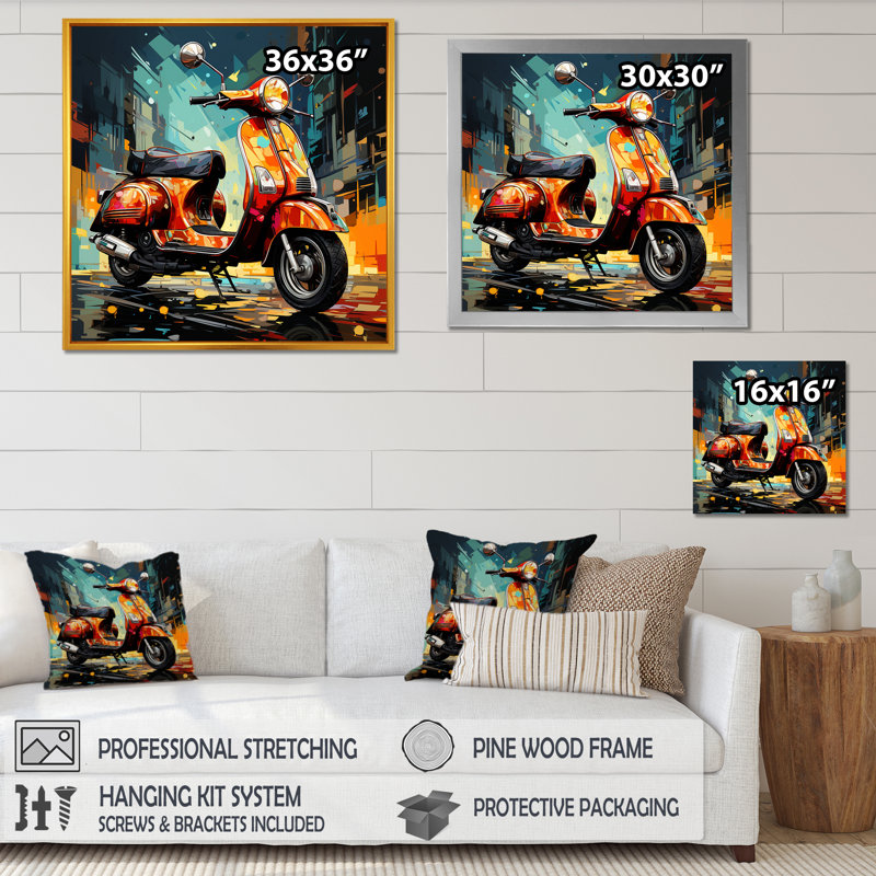 Pop Art Scooter Commute I sur toile, H 16 po x l 16 po x P 1 po, Cadre flottant noir