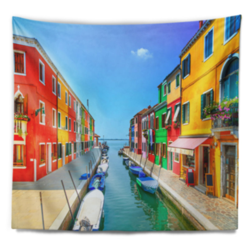 Tapisserie burano de canal de venice de couleur paysage island, H 50 po x l 60 po