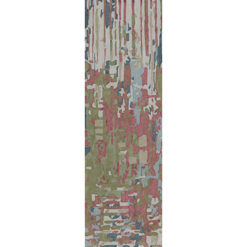 Cascades Hand-Tufted Indoor Rug Abstract Impressionist Pink Green Blue , Runner 2'6" x 8'