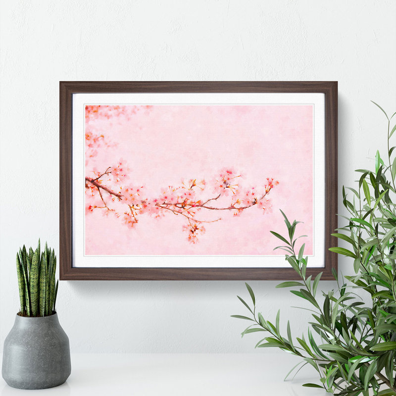Pink Cherry Blossom - Picture Frame Graphic Art Print, 33cm H x 45cm W x 2cm D, Walnut