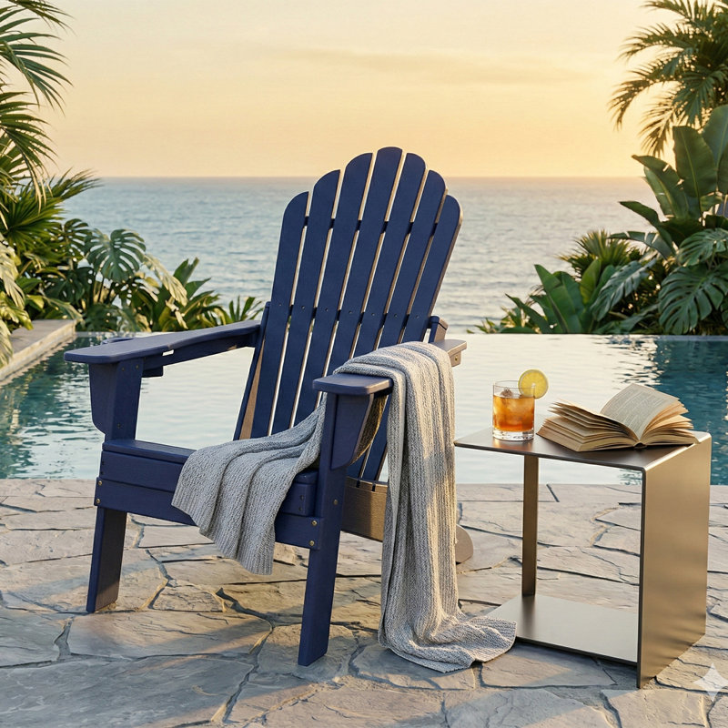 Upgraded Folding All-Weather HDPE Adirondack Chair With Dual Cup Holders, 37.8 In. Extra High Back & Reinforced Seat 3PCS