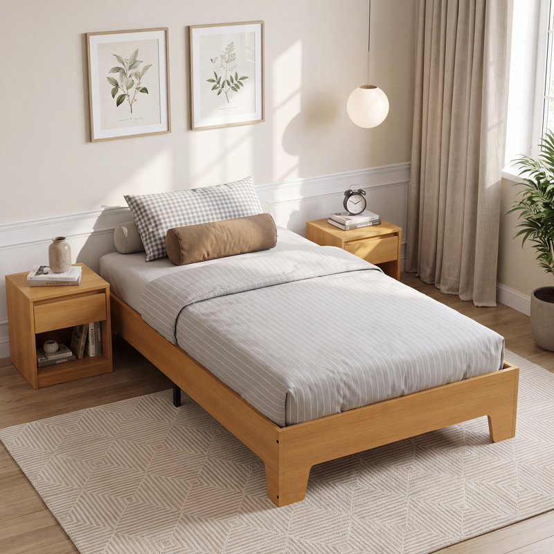 Cadre de lit plateforme en bois de format California King, profil bas, avec lattes en bois silencieuses, Brun grand lit