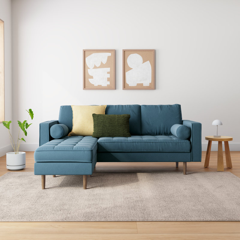 Geo 84" Wide Reversible Sofa and Chaise, Bella Ocean Performance Velvet
