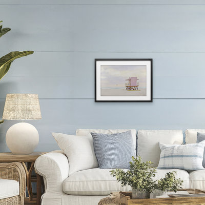 Pink Paradise Beach Framed Print Under Glass, design by Seven Trees Design