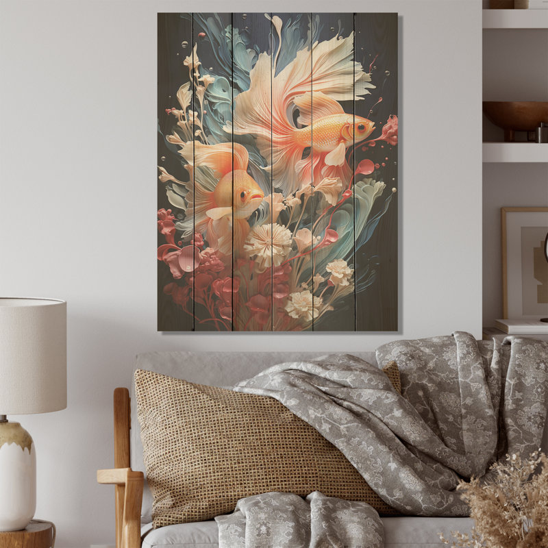 Minimalisme, aquariums, poissons - aquariums, art mural sur bois de pin naturel, H 20 po x l 10 po