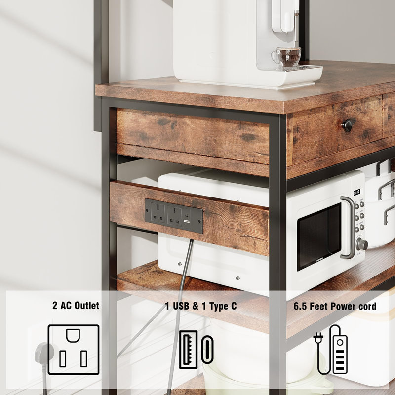 5-Tiers Microwave Oven Stand, Kitchen Storage Rack, Brown