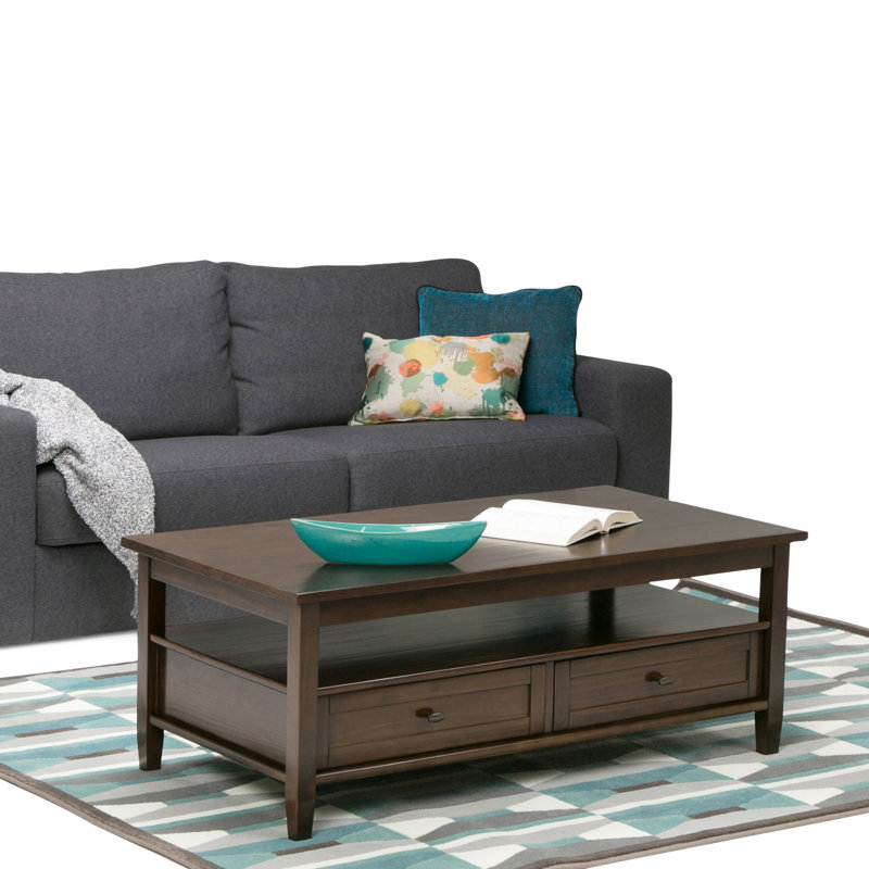 Tobacco Brown Rustic Rectangular Coffee Table with Storage