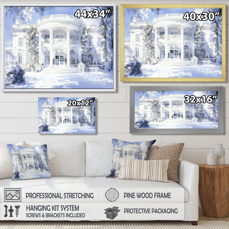 Hiver à la maison blanche à Washington - Décoration murale architecture, H 12 po x l 20 po, Doré