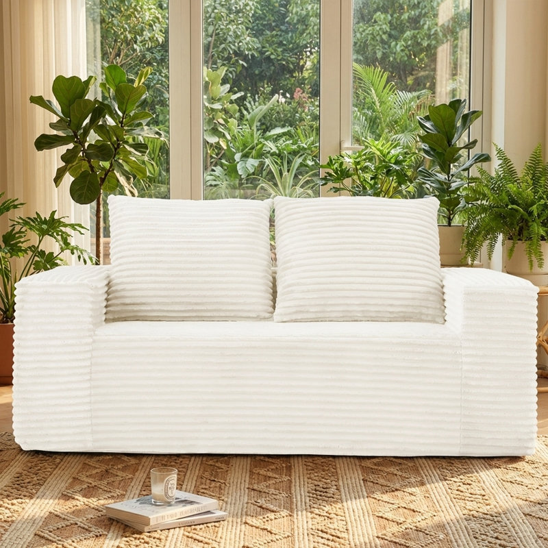 Canapé modulaire Boneless de 78 po pour petit salon Canapé pour petits espaces Canapé désossé sans assemblage, white 63inch