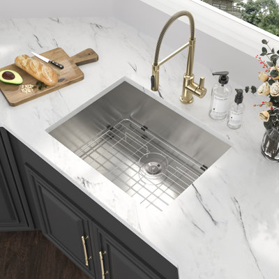 19"L x 20"W Undermount Kitchen Sink, 16-Gauge Stainless Steel Single Bowl Bar Sink with Sink Grid, Drain & Roll-Up Rack