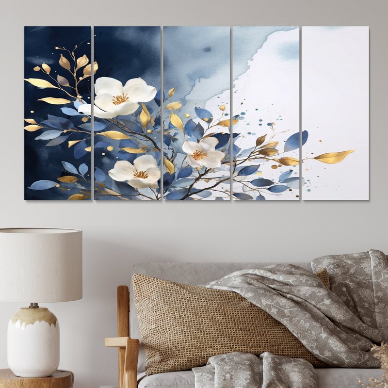 Ensemble de 5 décorations murales en métal blanc et lilas 