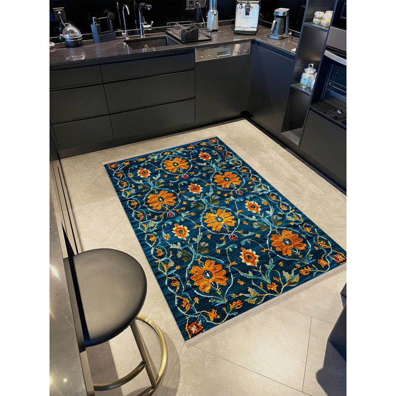 Tapis décoratif moderne à motif tissé floral orange Rio, Rectangle 5 pi 1,02 po x 7 pi 6,55 po