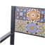 Banc d'extérieur en métal noir à motif floral en mosaïque et motifs oranges et bleus-604936386