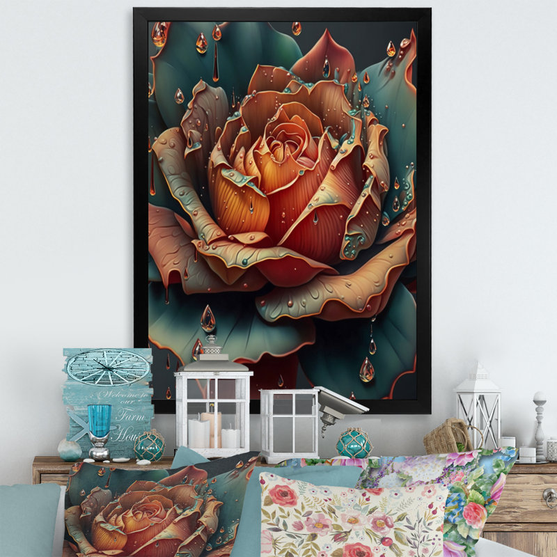 «Modern Blooming Rose II», reproduction sur toile, H 44 po x l 34 po x P 1,5 po, Impression noire sur toile encadrée