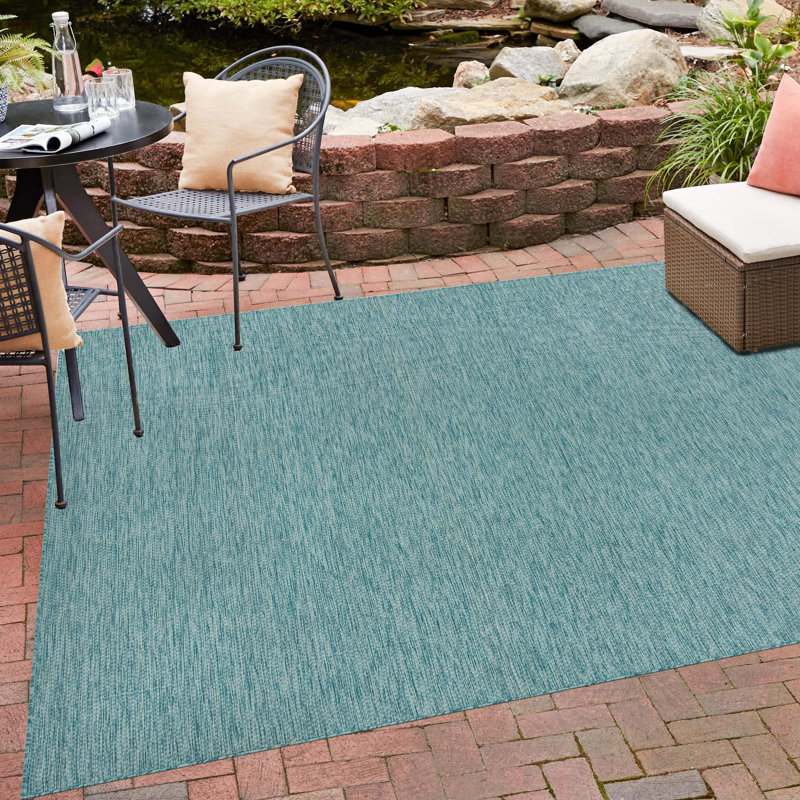 Tapis intérieur / extérieur Avaughn, Rectangle 7 pi 1 po x 10 pi, Turquoise 