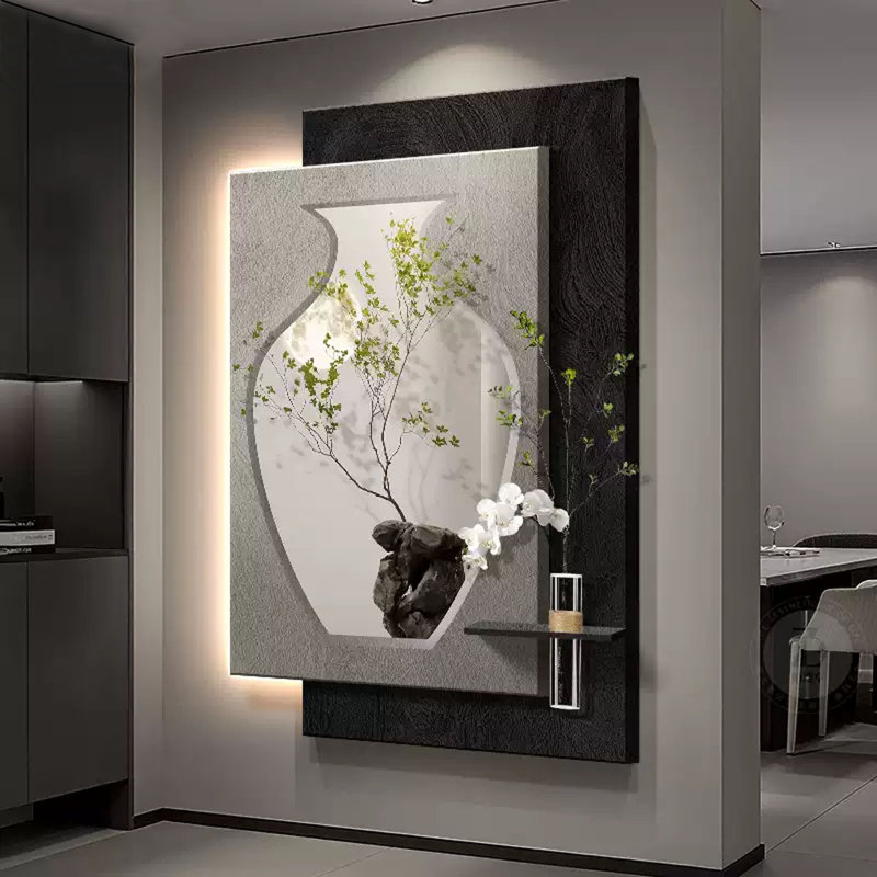 Luxury Modern Hydroponic Greenery Wall Art With Light – Entryway Decor, 39.37" H x 27.56" W x 1.38" D, Gray/Black